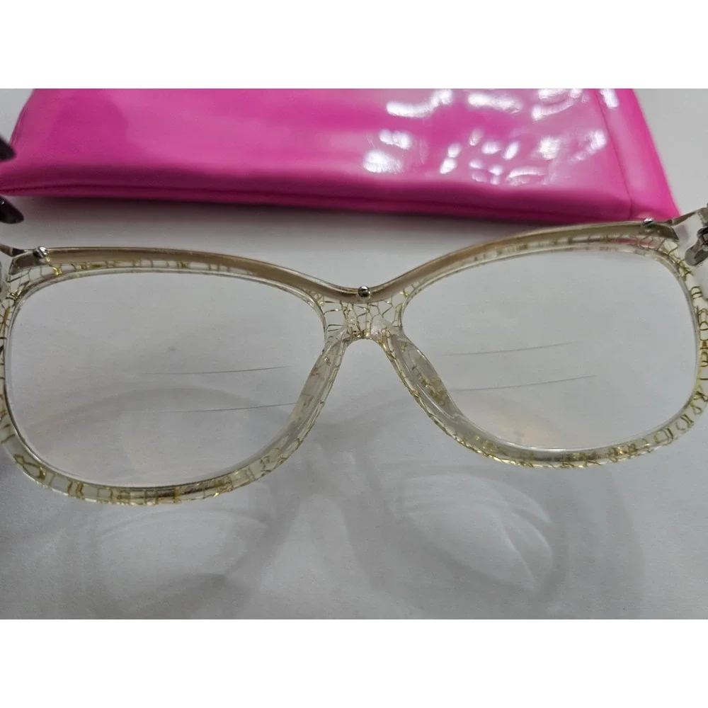 Betsey Johnson BJ535111 Clear Gold Lace Cat Eye Eyeglass Frames with Pink Pouch